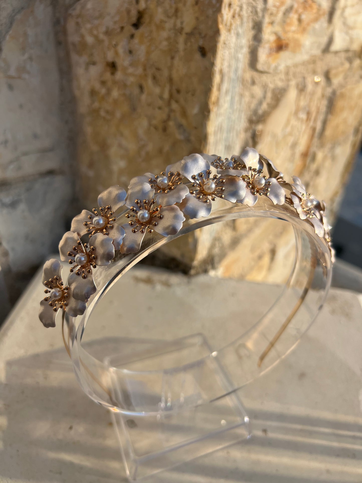 CHARLOTTE - Brass Flower and Pearl Headband