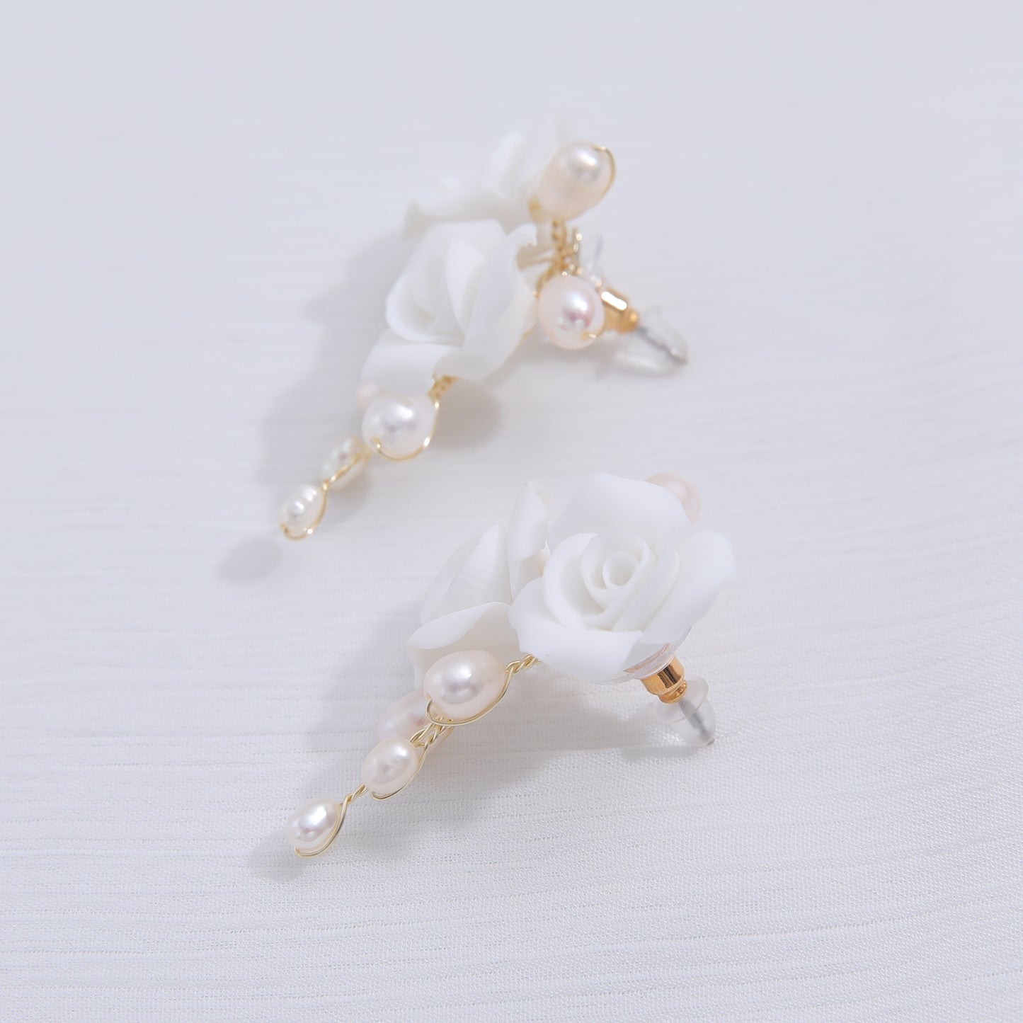 AZALIA EARRINGS - Handmade Porcelain White Flower and Fresh Water Pearl Earrings