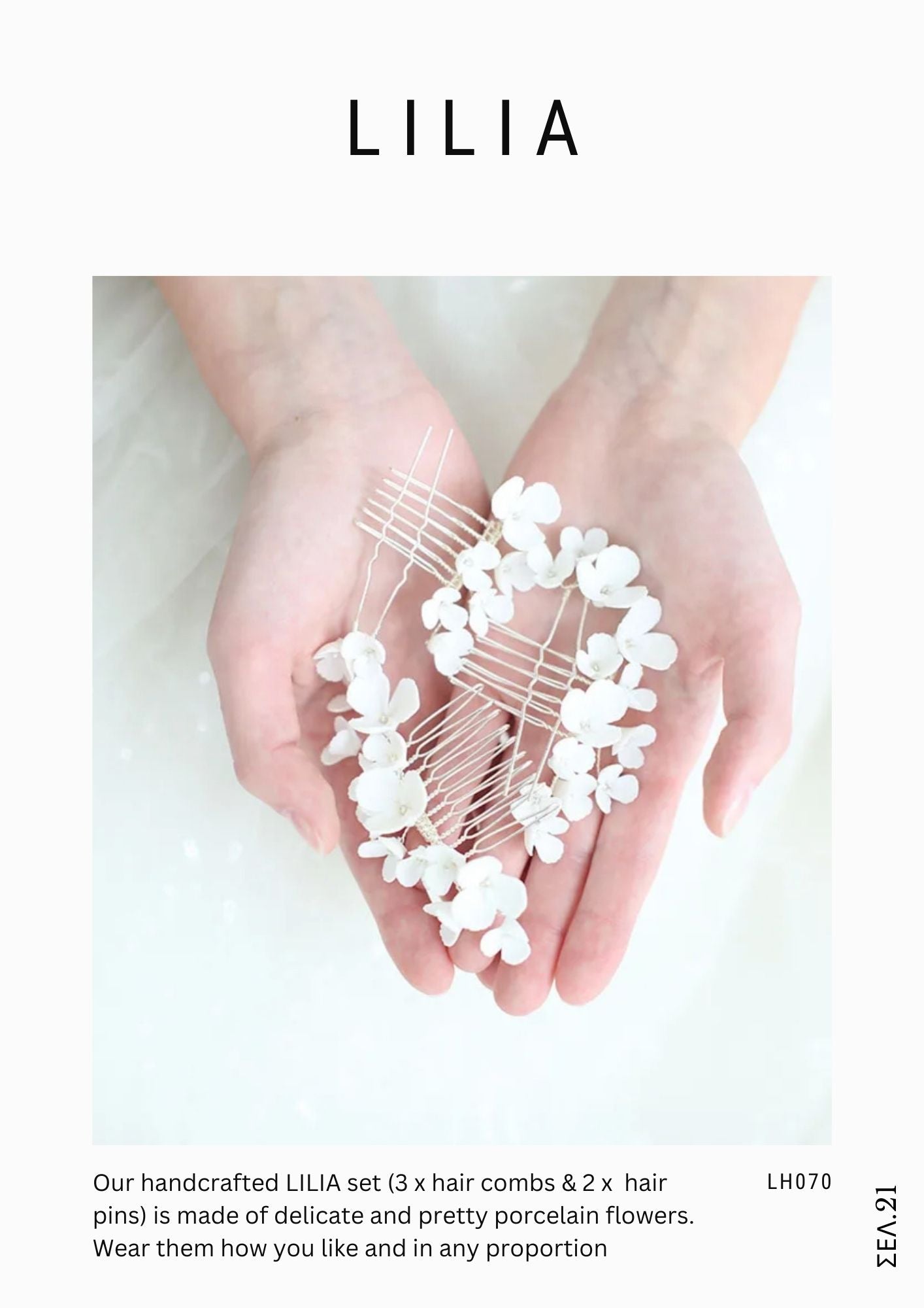 LILIA - Handmade Porcelain Flower Hair Comb & Hair Pins